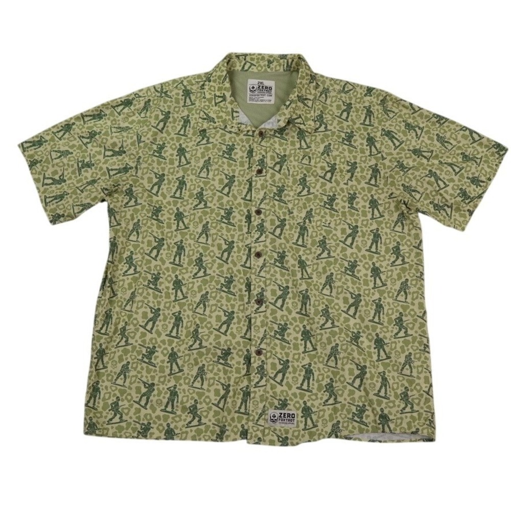 Zero Foxtrot Green Army Men Shirt Men 2XL Green Toy Soldier Camo Short Sleeve